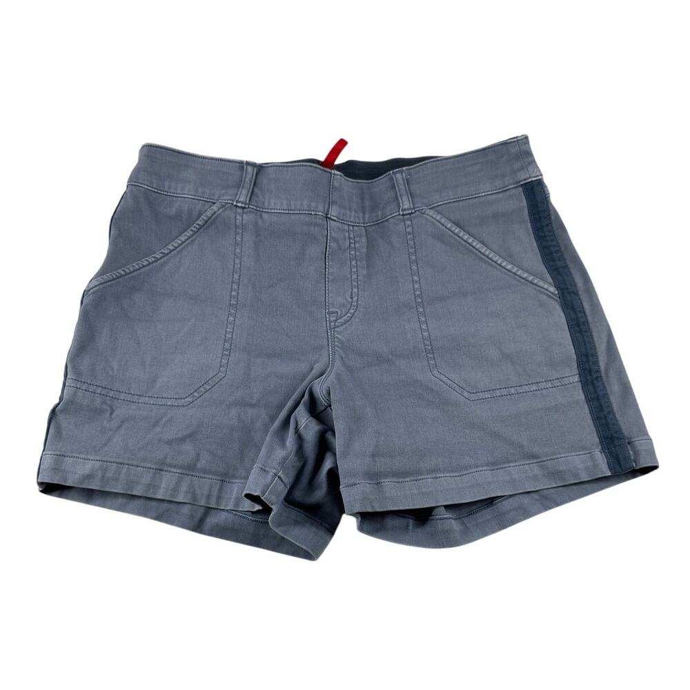 Spanx Stretch Twill Pull On Short M Slate Blue Utility Casual Flat Front
